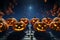 Pumpkin lanterns rock sunglasses in this 3D horror party banner