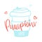 Pumpkin latte typography text over coffee cup vector illustration. Line art design