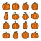 Pumpkin line color icons set. Organic food. Vector