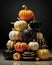 Pumpkin luxury chic glamorous home decor for Halloween. Gold on a black background.