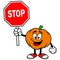 Pumpkin Mascot with a Stop Sign