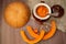 Pumpkin milk soup in a pot, close-up