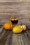 Pumpkin muffin with ornamental fall gourds