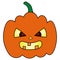 Pumpkin. Ominous grimace. Jack-lantern. Colored vector illustration. Halloween symbol. Isolated white background. Angry facial.