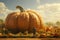 Pumpkin patch farmer presenting a giant pumpkin