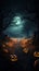 pumpkin patch under the moonlight, with rows of glowing pumpkins and looming trees HD 1080 * 1920 Halloween image