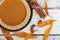 Pumpkin pie with autumn decorations