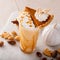 Pumpkin pie milkshake with caramel syrup and whipped cream
