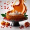 Pumpkin pie, traditional festive Thanksgiving baked dessert, dynamic bursting creative layout