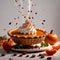 Pumpkin pie, traditional festive Thanksgiving baked dessert, dynamic bursting creative layout