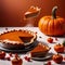 Pumpkin pie, traditional festive Thanksgiving baked dessert, dynamic bursting creative layout