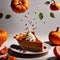 Pumpkin pie, traditional festive Thanksgiving baked dessert, dynamic bursting creative layout