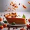 Pumpkin pie, traditional festive Thanksgiving baked dessert, dynamic bursting creative layout