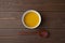 pumpkin potage soup isolated on table