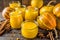 Pumpkin puree in different glass jars