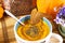 Pumpkin puree soup with cream vegetable sweet orange