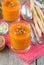 Pumpkin pureed soup in cups