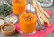 Pumpkin pureed soup in cups