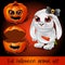 Pumpkin and rabbit on a dark red background