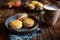 Pumpkin sandwich cookies stuffed with cream cheese