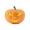 Pumpkin with scary face cut out, round eyes, orange color, isolated on white. Jack o lantern, Halloween decoration