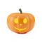 Pumpkin with scary face cut out, round eyes, orange color, isolated on white. Jack o lantern, Halloween decoration