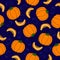 Pumpkin seamless pattern. Blue background. Ripe Vegetable