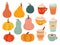 Pumpkin season. Creative simple pumpkins, ripe variety nature objects. Spice latte tasty coffee, hot drink or dessert
