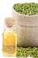 Pumpkin seeds oil isolated on a white background. Pumpkin seeds in burlap sack. Pumpkin seeds in jute bag. Healthy food