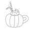 Pumpkin shaped mug of cappuccino decorated with striped straws doodle