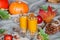 Pumpkin smoothies with cinnamon, ginger and granola. Useful nutrition. Autumn desserts