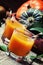 Pumpkin smoothies in glasses, decorations in the rustic style. V