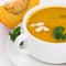 Pumpkin soup closeup with pumpkins healthy eating