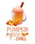 Pumpkin spice latte. Drinking autumn breakfast coffee with cinnamon, fall seasonal tasty dessert cappuccino cup cream