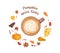 Pumpkin Spice Latte top view. Vector autumn illustration