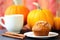 pumpkin spiced muffin beside an orange gourd