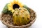 Pumpkin with sunflower in the basket