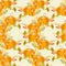 Pumpkin sunflowers yellow leaves seamless pattern art design stock vector illustration