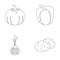 pumpkin, sweet pepper, onion bitter, potatoes. Vegetables set collection icons in outline style vector symbol