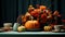 pumpkin-themed centerpiece on a dining table