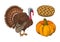 Pumpkin and Turkey Baked Pie Icons Set Vector