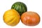 Pumpkin, watermelon and melon on white background
