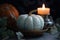 Pumpkin white candle holiday. Generate Ai