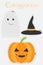 Pumpkin, witch hat and ghost in cartoon style, halloween cutting practice, education game for the development of preschool childre