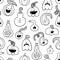 Pumpkins black and white vector outline pattern