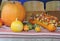 Pumpkins and food skewers