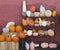 Pumpkins and gourds pumpkins, gourds, squash, plants, food, decoration, brick wall, iron stand, orange, green, red, yellow, season