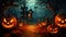 Pumpkins in graveyard in the spooky night