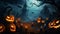 Pumpkins in graveyard in the spooky night   halloween backdrop