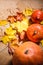 Pumpkins on grunge wooden backdrop background